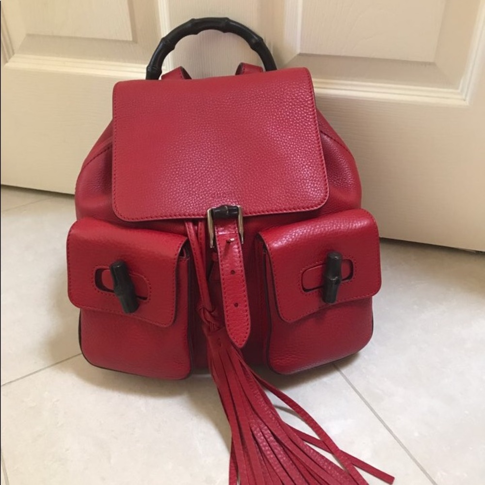 Gucci bamboo red leather backpack - Picture 3 of 8